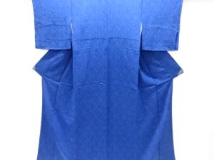 未使用品　仕立て上がり　作家物　縮緬地本藍型染草花模様小紋着物